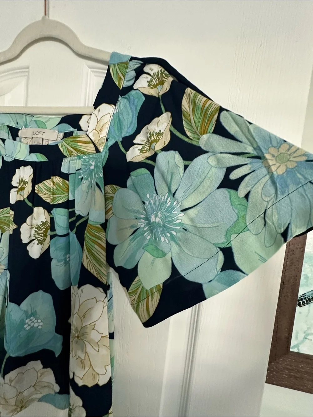 LOFT NWOT Navy Floral Square-Neck Blouse with Blue & White Flowers Never Worn!